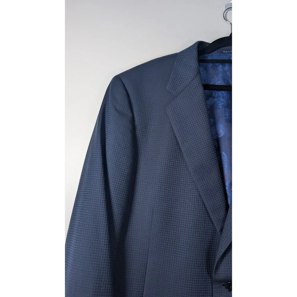 Turnbury 44R Navy Micro Check 100% Wool Sport Coat Blazer Old Money Preppy